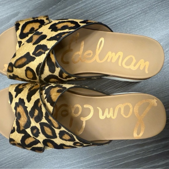 Sam Edelman Audrea Slide Sandals Women's Size 6 Lamb Fur Shoes Leopard Print - Picture 14 of 16